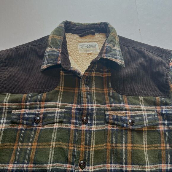 Field & Stream Men's Flannel Jacket Sherpa Lined Full Button Green/Blue Plaid XL - Picture 3 of 9